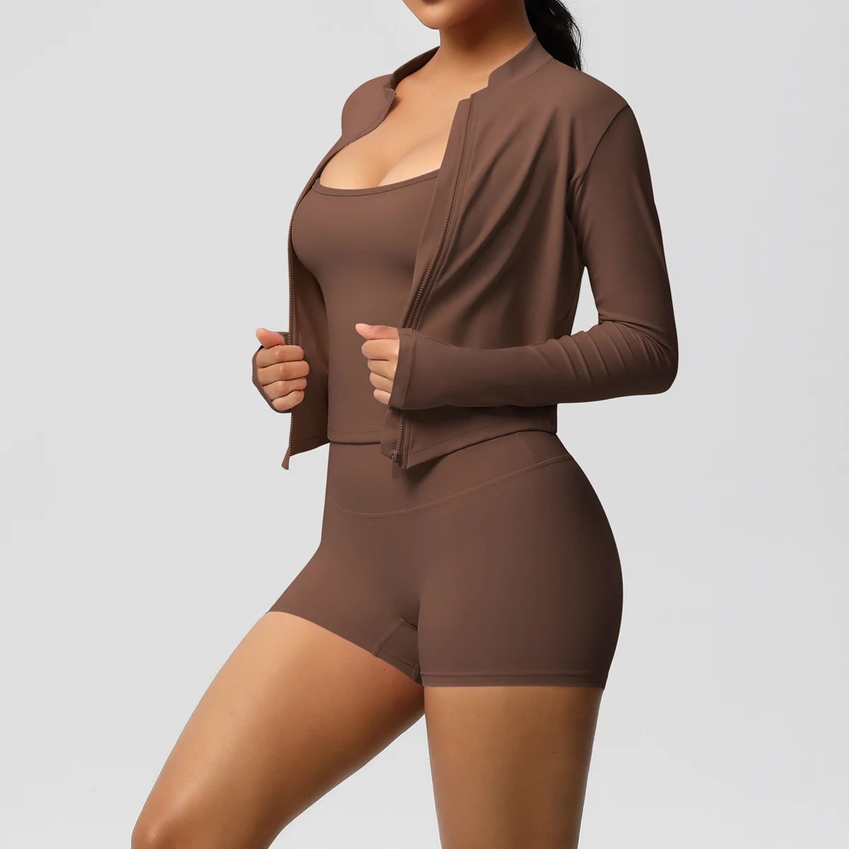 Zipper Jacket & Yoga Shorts Set