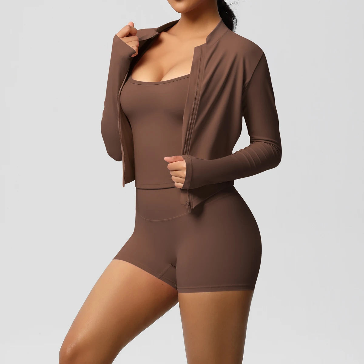 Zipper Jacket & Yoga Shorts Set