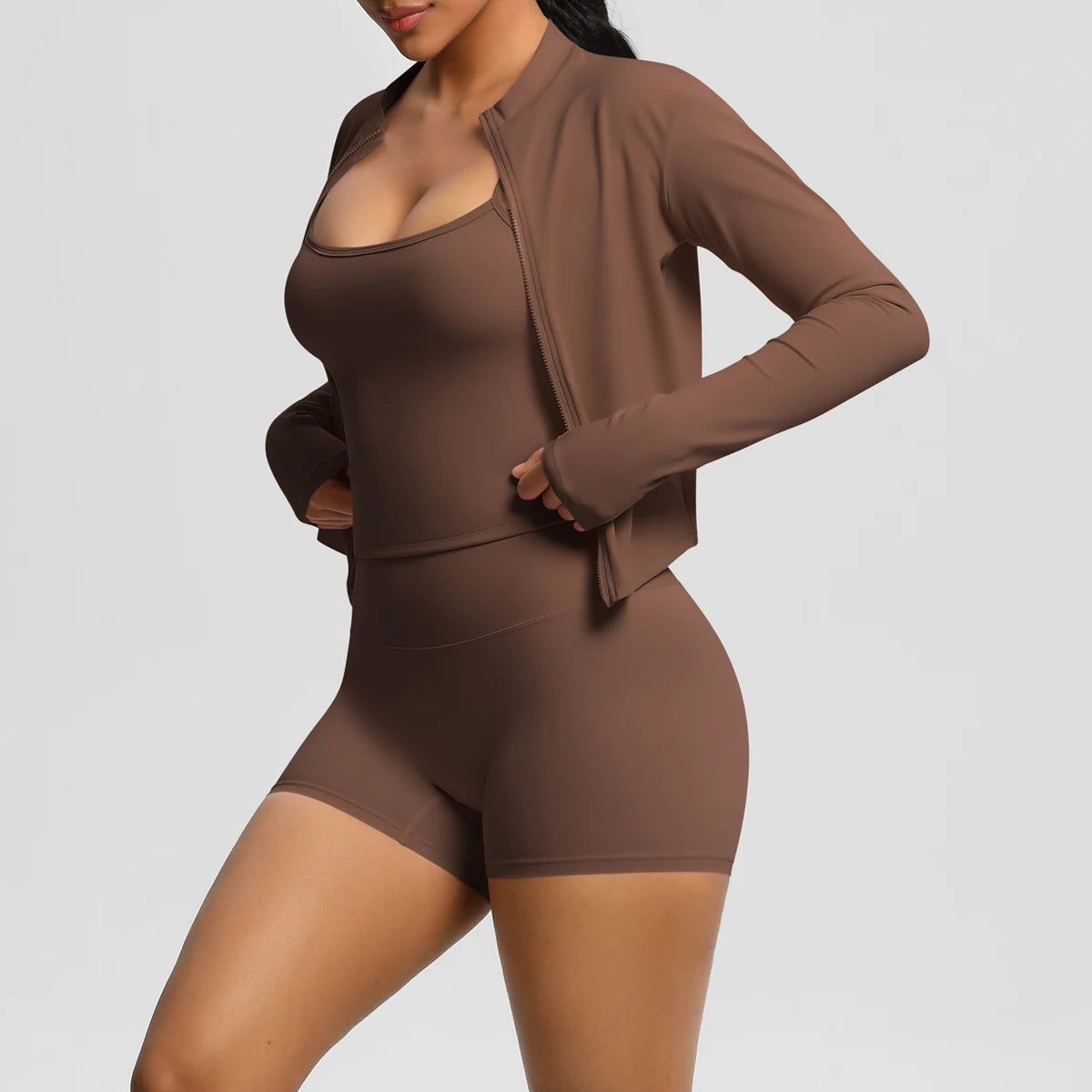 Zipper Jacket & Yoga Shorts Set