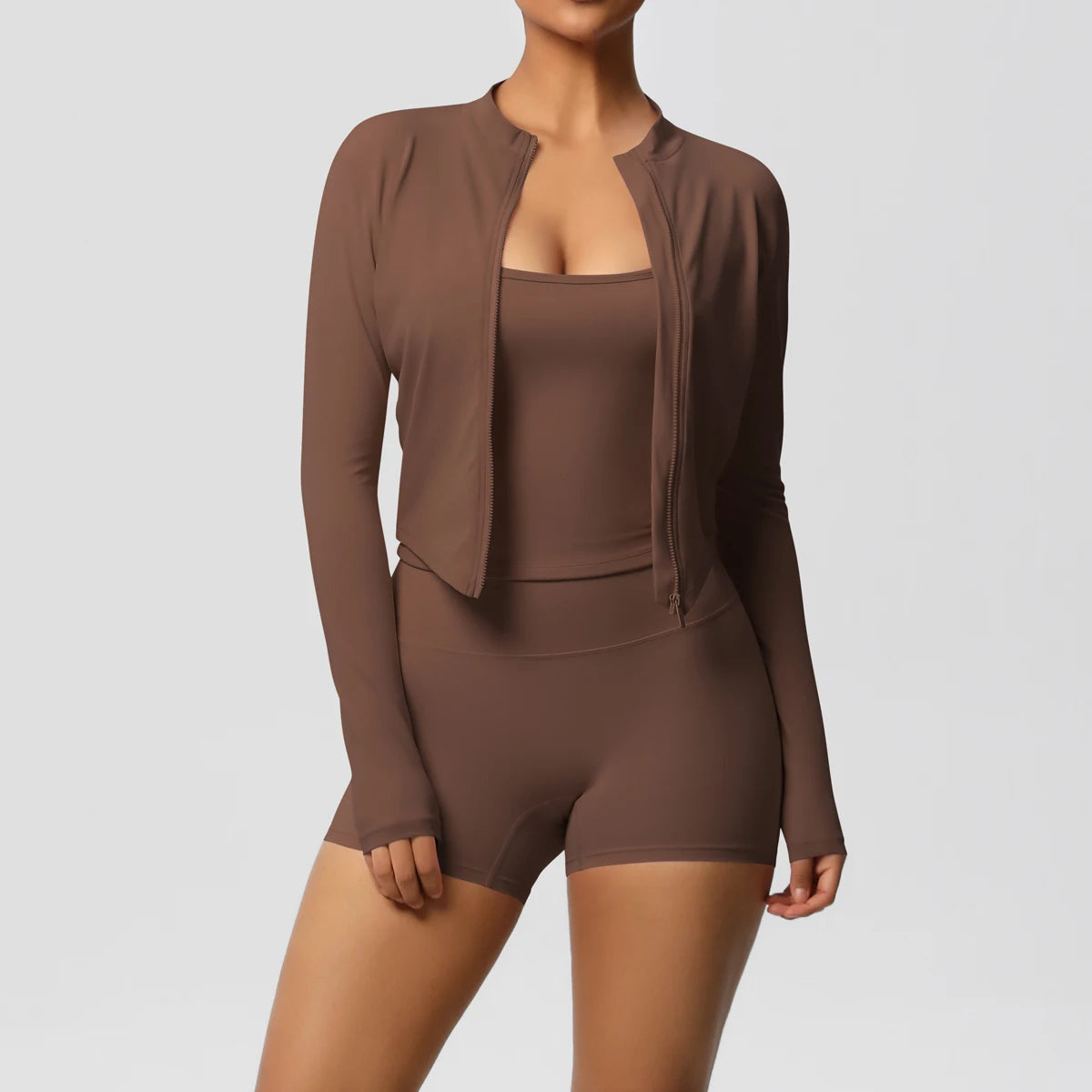 Zipper Jacket & Yoga Shorts Set