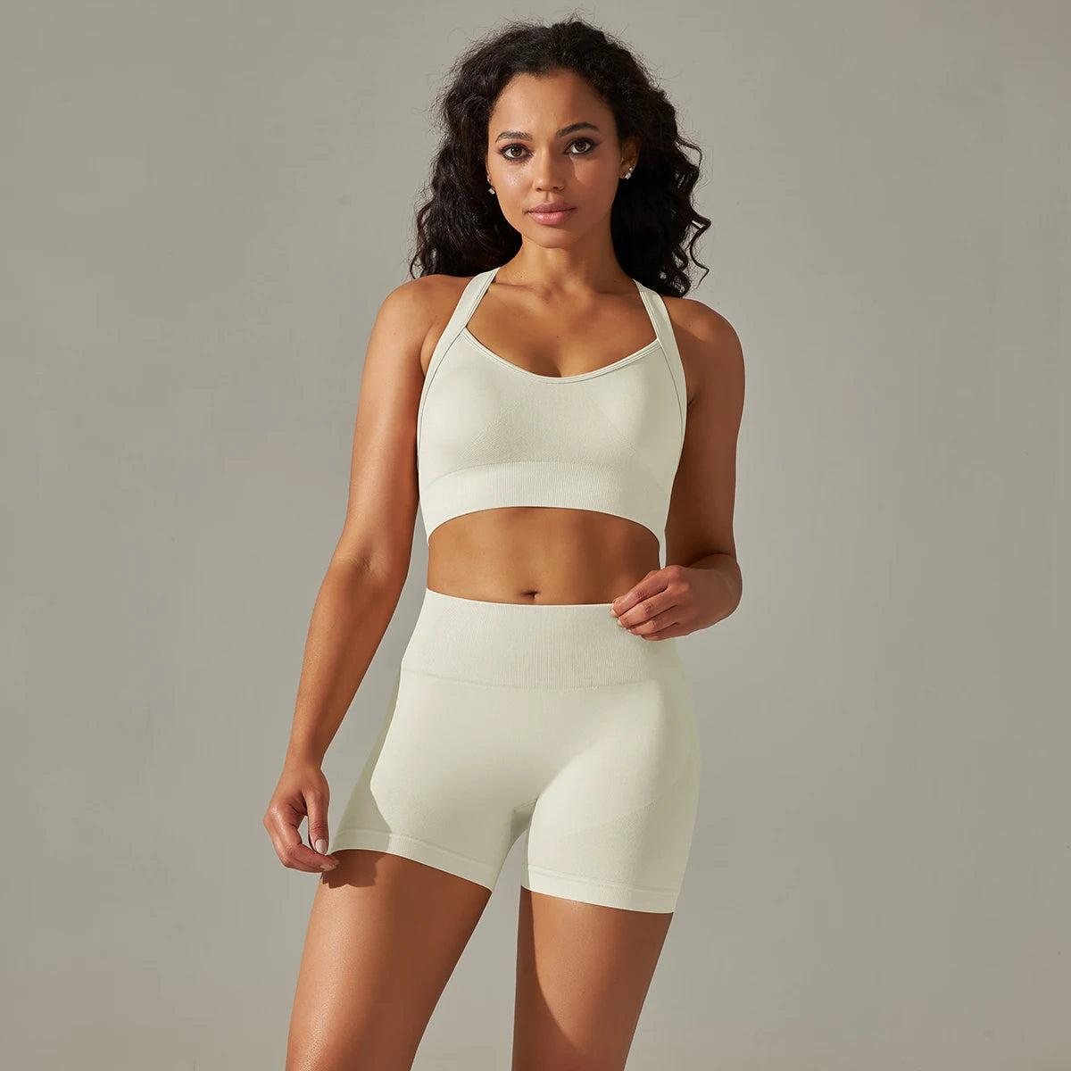 Two-Piece Workout Set – Cross Back Sports Bra &amp; High-Waist Shorts