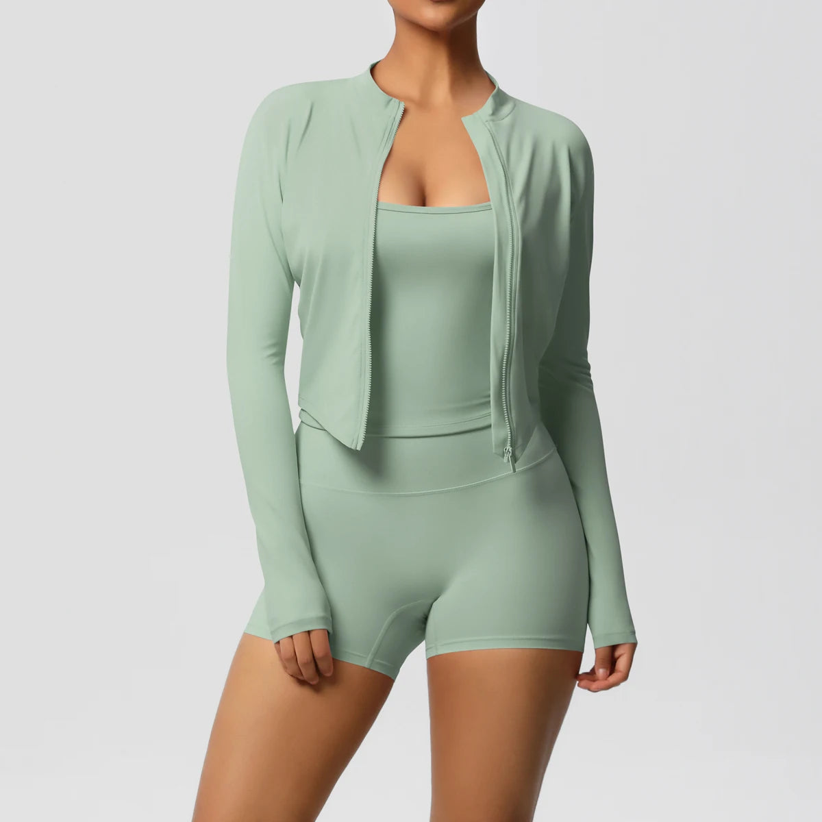 Zipper Jacket & Yoga Shorts Set