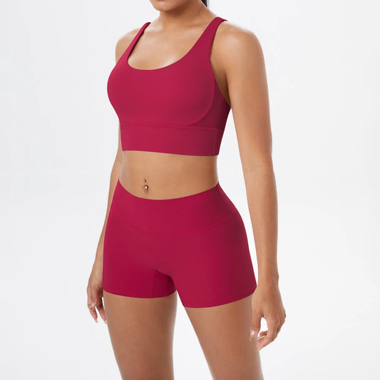Nude-Feel Yoga Set – Push-Up Sports Bra & High Waist Leggings