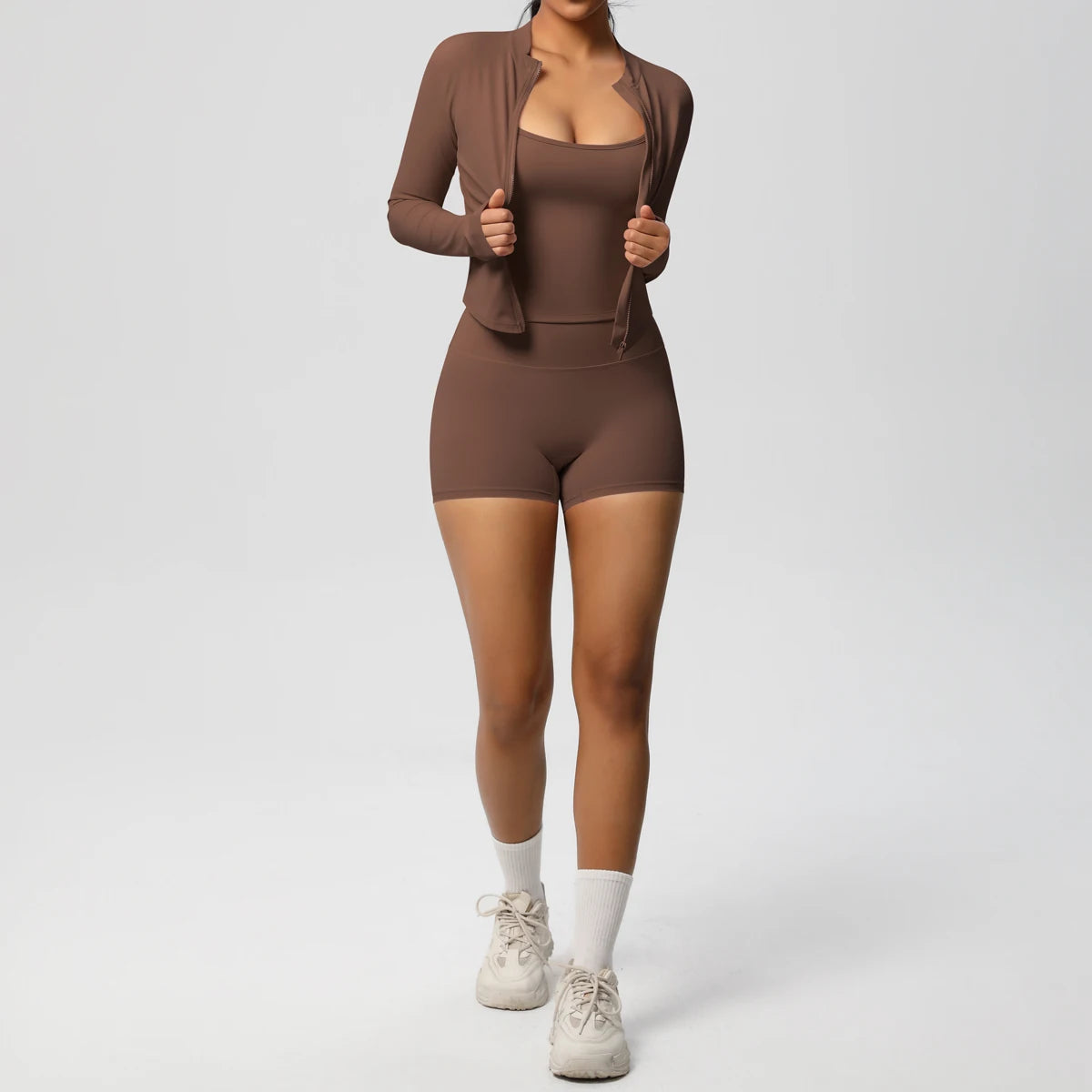 Zipper Jacket & Yoga Shorts Set