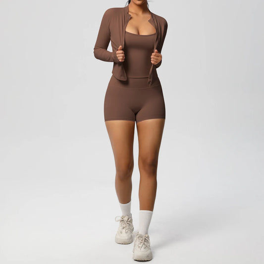 Zipper Jacket & Yoga Shorts Set