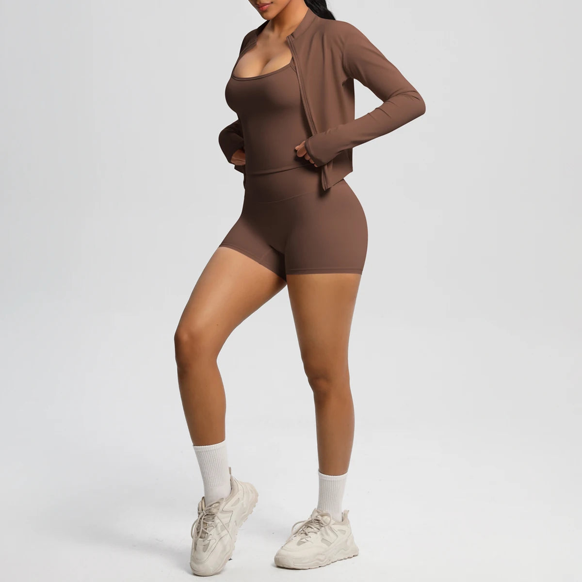 Zipper Jacket & Yoga Shorts Set