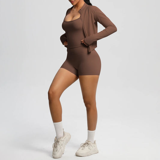 Zipper Jacket & Yoga Shorts Set